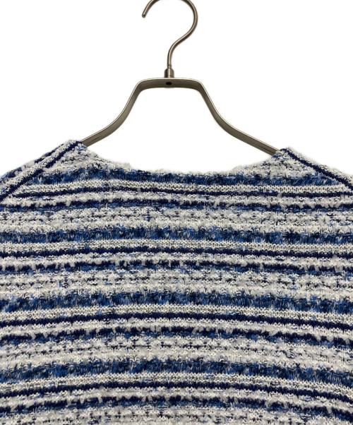 green label relaxing（グリーンレーベルリラクシング）green label relaxing (グリーンレーベルリラクシング) ミックスツイードライク ポケット ノーカラー ニット ジャケット ホワイト×ネイビー サイズ:不明の古着・服飾アイテム