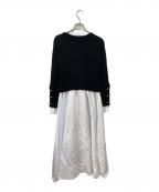 JENNEジェンヌ）の古着「バックパール大人フレンチドッキングワンピース」｜ブラック×ホワイト