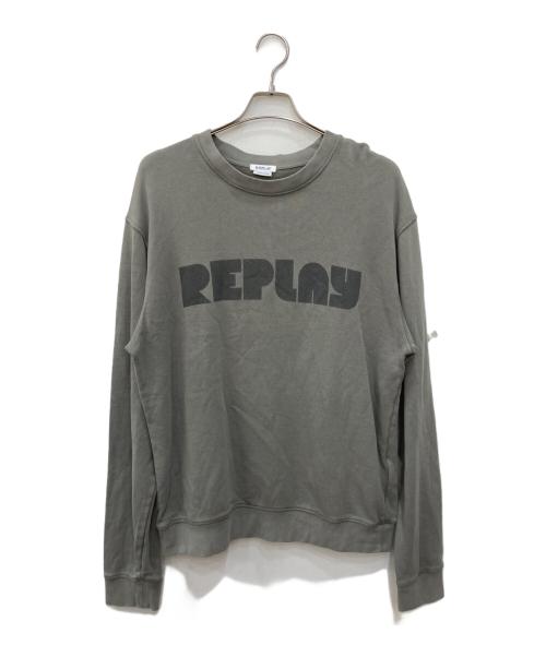 REPLAY（リプレイ）REPLAY (リプレイ) オーガニックコットン クルーネックプリントスウェットシャツ グレー サイズ:Ⅼの古着・服飾アイテム