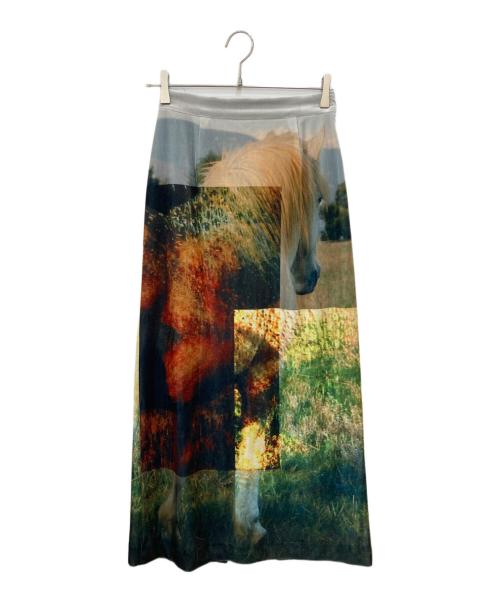 Ameri（アメリ）AMERI (アメリ) Silvia Conde Oliván VELOUR SKIRT ホワイト×グリーン サイズ:Ｍの古着・服飾アイテム