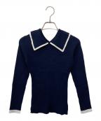 JENNEジェンヌ）の古着「襟付きバイカラー配色リブニット」｜ネイビー