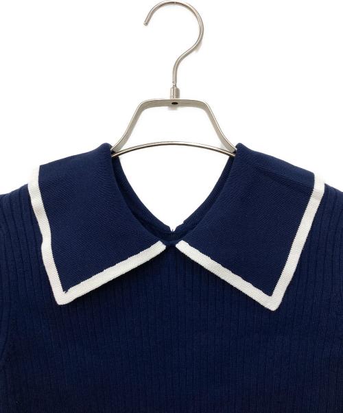 JENNE（ジェンヌ）JENNE (ジェンヌ) 襟付きバイカラー配色リブニット ネイビー サイズ:Ｓの古着・服飾アイテム