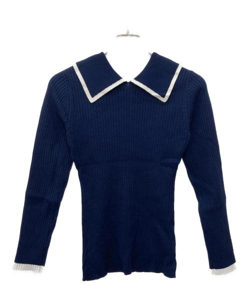 JENNE（ジェンヌ）JENNE (ジェンヌ) 襟付きバイカラー配色リブニット ネイビー サイズ:Ｓの古着・服飾アイテム