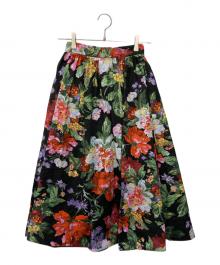 JENNE（ジェンヌ）の古着「ヴィンテージ風フラワーフレアスカート」｜ブラック