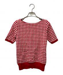 JENNE（ジェンヌ）の古着「シルク混ボートネックチェックニット」｜レッド