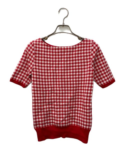 JENNE（ジェンヌ）JENNE (ジェンヌ) シルク混ボートネックチェックニット レッド サイズ:S 未使用品の古着・服飾アイテム