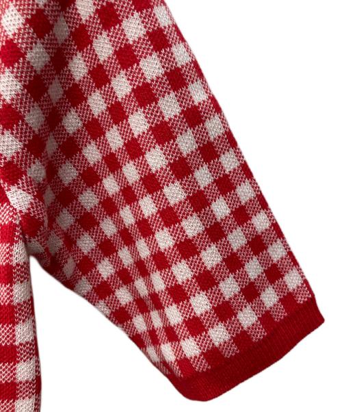 JENNE（ジェンヌ）JENNE (ジェンヌ) シルク混ボートネックチェックニット レッド サイズ:S 未使用品の古着・服飾アイテム