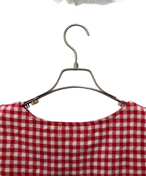 JENNE（ジェンヌ）JENNE (ジェンヌ) シルク混ボートネックチェックニット レッド サイズ:S 未使用品の古着・服飾アイテム