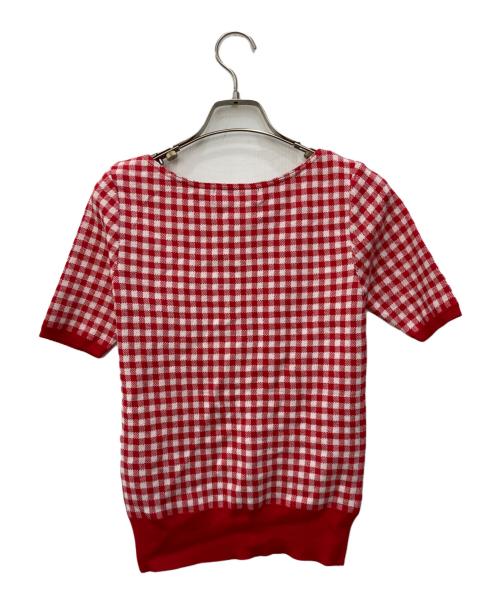 JENNE（ジェンヌ）JENNE (ジェンヌ) シルク混ボートネックチェックニット レッド サイズ:S 未使用品の古着・服飾アイテム