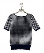 JENNEジェンヌ）の古着「シルク混ボートネックチェックニット」｜ネイビー