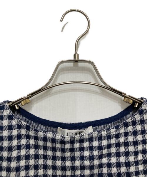 JENNE（ジェンヌ）JENNE (ジェンヌ) シルク混ボートネックチェックニット ネイビー サイズ:S 未使用品の古着・服飾アイテム