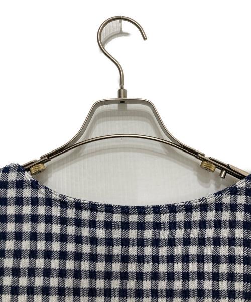 JENNE（ジェンヌ）JENNE (ジェンヌ) シルク混ボートネックチェックニット ネイビー サイズ:S 未使用品の古着・服飾アイテム