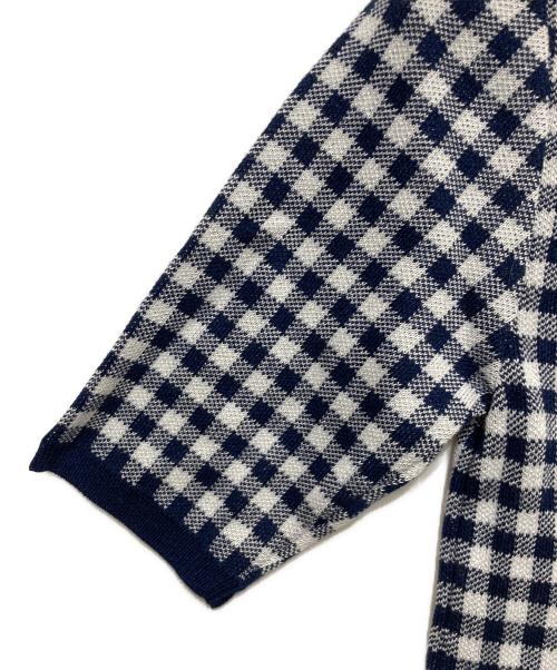 JENNE（ジェンヌ）JENNE (ジェンヌ) シルク混ボートネックチェックニット ネイビー サイズ:S 未使用品の古着・服飾アイテム