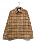 butterバター）の古着「PLAID FLANNEL ZIP THROUGH SHIRT」｜オレンジ