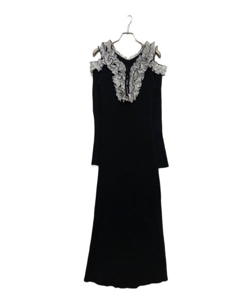 LILLIAN CARAT（リリアンカラット）LILLIAN CARAT (リリアンカラット) バイカラーフリルニットワンピース ブラック サイズ:2の古着・服飾アイテム