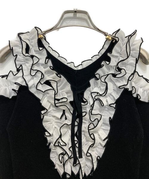 LILLIAN CARAT（リリアンカラット）LILLIAN CARAT (リリアンカラット) バイカラーフリルニットワンピース ブラック サイズ:2の古着・服飾アイテム