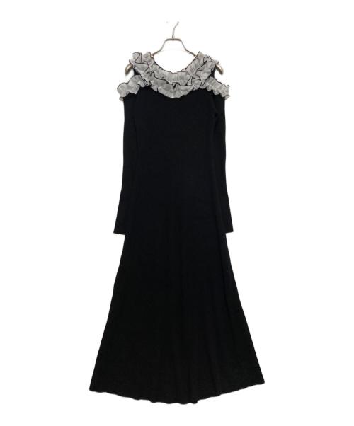 LILLIAN CARAT（リリアンカラット）LILLIAN CARAT (リリアンカラット) バイカラーフリルニットワンピース ブラック サイズ:2の古着・服飾アイテム