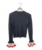 Gypsohilaジプソフィア）の古着「Crochet Sleeve CrewNeck Knit」｜グレー