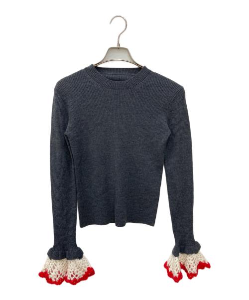 Gypsohila（ジプソフィア）Gypsohila (ジプソフィア) Crochet Sleeve CrewNeck Knit グレー サイズ:FREEの古着・服飾アイテム