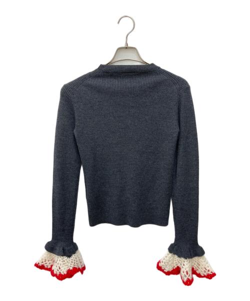 Gypsohila（ジプソフィア）Gypsohila (ジプソフィア) Crochet Sleeve CrewNeck Knit グレー サイズ:FREEの古着・服飾アイテム
