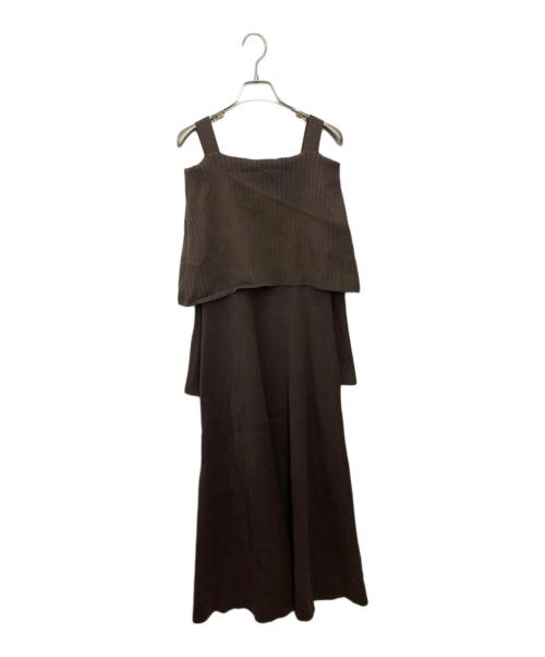 Mystrada（マイストラーダ）Mystrada (マイストラーダ) オフショルリブニットワンピース ブラウン サイズ:38の古着・服飾アイテム