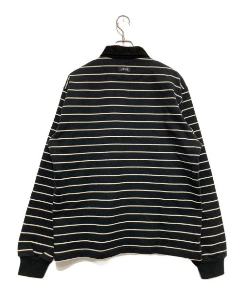 stussy（ステューシー）stussy (ステューシー) STRIPED RUGBY SHIRT ブラック サイズ:Lの古着・服飾アイテム