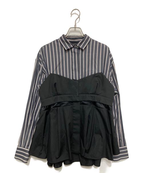 sacai（サカイ）sacai (サカイ) BUSTIER DETAIL PEPLUM COTTON POPLIN SHIRT ブラック×ネイビー サイズ:2の古着・服飾アイテム