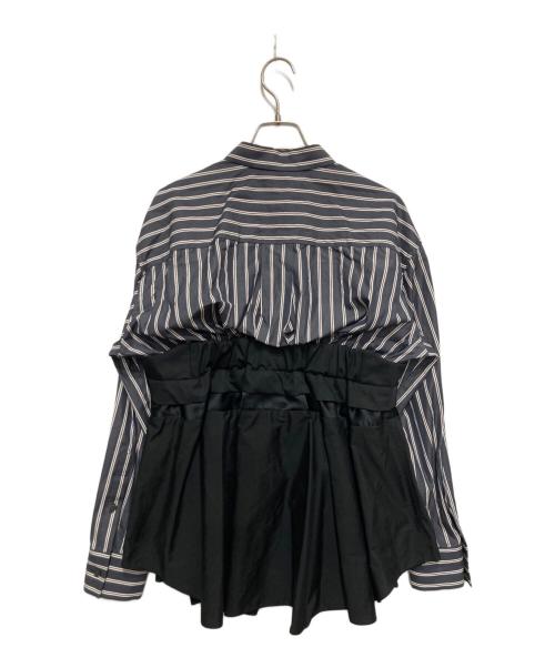 sacai（サカイ）sacai (サカイ) BUSTIER DETAIL PEPLUM COTTON POPLIN SHIRT ブラック×ネイビー サイズ:2の古着・服飾アイテム