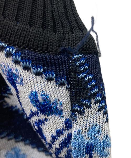 Mame Kurogouchi（マメクロゴウチ）mame kurogouchi (マメクロゴウチ) Floral Checquered Knitted Vest　フローラル チェッカード ニット ベスト ブルー サイズ:SIZE 2の古着・服飾アイテム