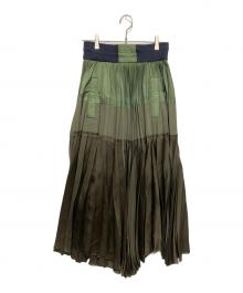 sacai（サカイ）の古着「素材切替アコーディオンプリーツスカート」｜グリーン