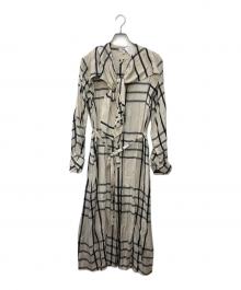 HYKE（ハイク）の古着「CUPRO CHECK PUSSY BOW DRESS　キュプラチェック プッシーボウドレス」｜ベージュ