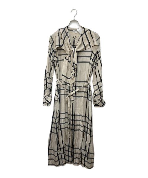 HYKE（ハイク）HYKE (ハイク) CUPRO CHECK PUSSY BOW DRESS　キュプラチェック プッシーボウドレス ベージュ サイズ:SIZE 2 未使用品の古着・服飾アイテム