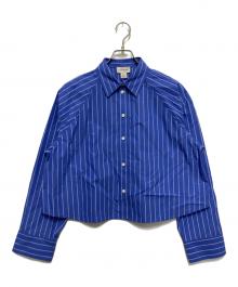 Calvin Klein Jeans（カルバンクラインジーンズ）の古着「YD STRIPE BOXY CROPPED SHIRT」｜ブルー