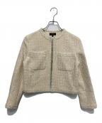 theoryセオリー）の古着「CROPPED JKT LIBERTY TWEED  ノーカラージャケット　クロップド ジャケット リバティ ツイード」｜ベージュ