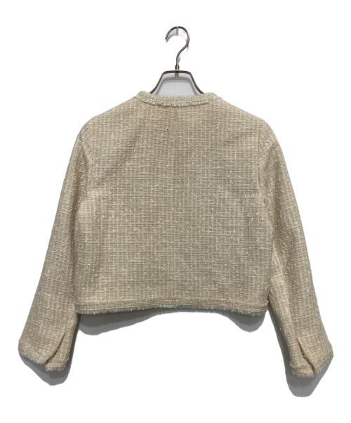 theory（セオリー）theory (セオリー) CROPPED JKT LIBERTY TWEED  ノーカラージャケット　クロップド ジャケット リバティ ツイード ベージュ サイズ:SIZE 0の古着・服飾アイテム