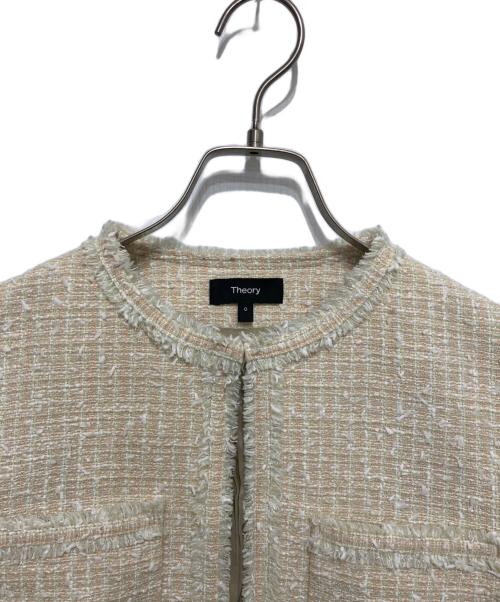 theory（セオリー）theory (セオリー) CROPPED JKT LIBERTY TWEED  ノーカラージャケット　クロップド ジャケット リバティ ツイード ベージュ サイズ:SIZE 0の古着・服飾アイテム