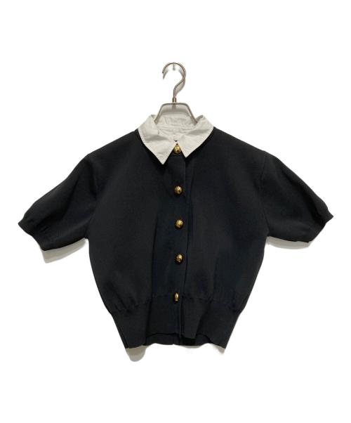 Adam et Rope（アダム エ ロペ）Adam et Rope (アダム エ ロペ) カラー付きハーフスリーブカーディガン ネイビー サイズ:FREEの古着・服飾アイテム