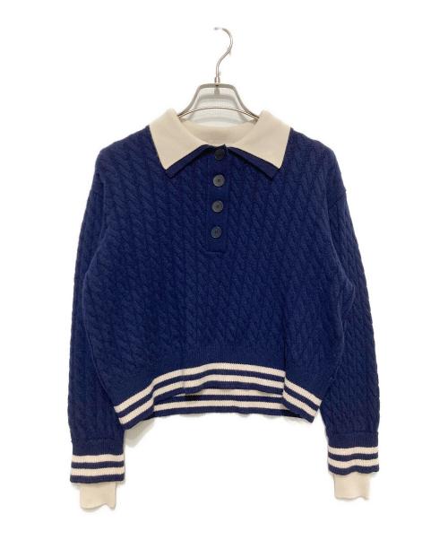 Sandro（サンドロ）Sandro (サンドロ) ケーブルニットポロ ネイビーの古着・服飾アイテム
