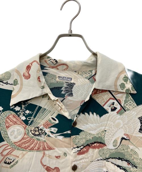 SUNSEA（サンシー）SUNSEA (サンシー) MUSA-SHIYA SHOTEN (ムサシヤショウテン) アロハシャツ ホワイト×グリーン サイズ:Lの古着・服飾アイテム