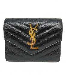 Saint Laurent Paris（サンローランパリ）の古着「モノグラム・サンローラン コンパクト スリーフォールド ウォレット」｜ブラック