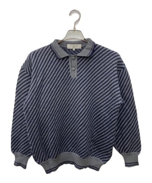 Christian Dior MONSIEUR（クリスチャンディオールムッシュ）Christian Dior MONSIEUR (クリスチャンディオールムッシュ) ニットポロシャツ グレー×ネイビー サイズ:Ⅼの古着・服飾アイテム