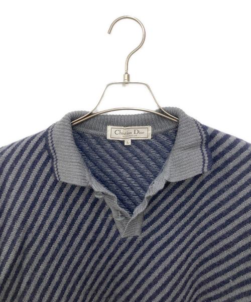 Christian Dior MONSIEUR（クリスチャンディオールムッシュ）Christian Dior MONSIEUR (クリスチャンディオールムッシュ) ニットポロシャツ グレー×ネイビー サイズ:Ⅼの古着・服飾アイテム