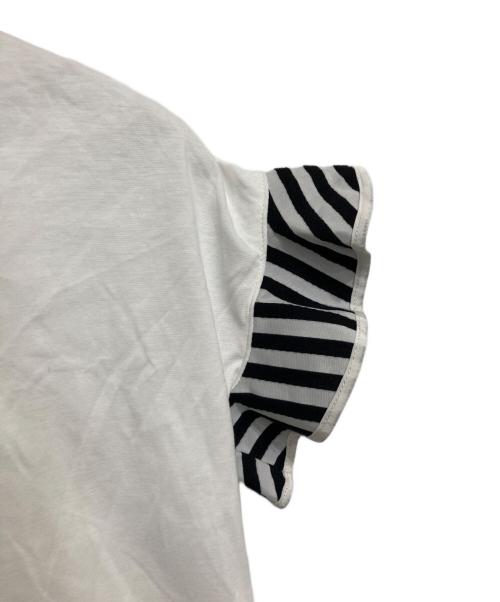 BORDERS at BALCONY（ボーダーズアットバルコニー）BORDERS AT BALCONY (ボーダーズアットバルコニー) RUFFLED TEE フリル袖 Tシャツ ホワイト×ブラック サイズ:38の古着・服飾アイテム