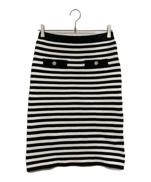 sheller（シェリエ）sheller (シェリエ) ビジューボタンニットスカート ホワイト×ブラック サイズ:Mの古着・服飾アイテム