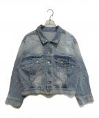 La boutique BonBonラブティックボンボン）の古着「パール付デニムジャケット」｜ブルー