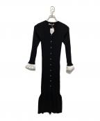 Estella.Kエステラケー）の古着「リブニットバイカラースリーブニットドレス」｜ブラック