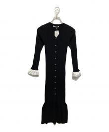 Estella.K（エステラケー）の古着「リブニットバイカラースリーブニットドレス」｜ブラック