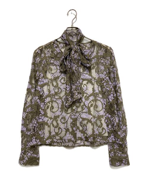 GRACE CONTINENTAL（（グレースコンチネンタル）GRACE CONTINENTAL (（グレースコンチネンタル) ボウタイ付レースブラウス カーキ サイズ:36の古着・服飾アイテム