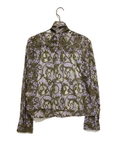 GRACE CONTINENTAL（（グレースコンチネンタル）GRACE CONTINENTAL (（グレースコンチネンタル) ボウタイ付レースブラウス カーキ サイズ:36の古着・服飾アイテム