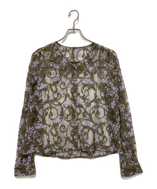 GRACE CONTINENTAL（（グレースコンチネンタル）GRACE CONTINENTAL (（グレースコンチネンタル) ボウタイ付レースブラウス カーキ サイズ:36の古着・服飾アイテム